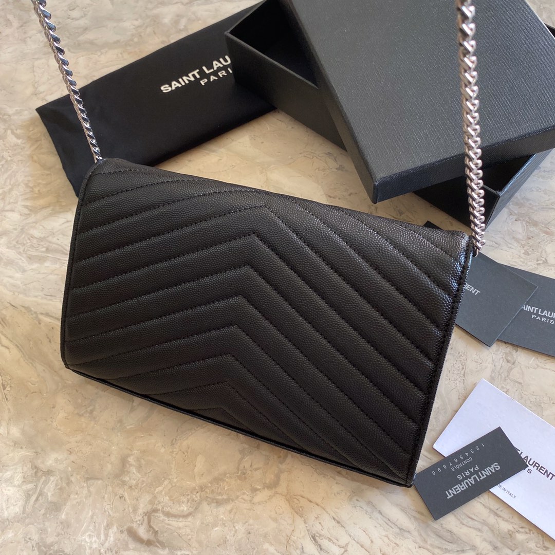 Saint Laurent Cassandre Matelasse Envelope Chain Wallet In Grain De Poudre Embossed Leather - PerfectKickZ