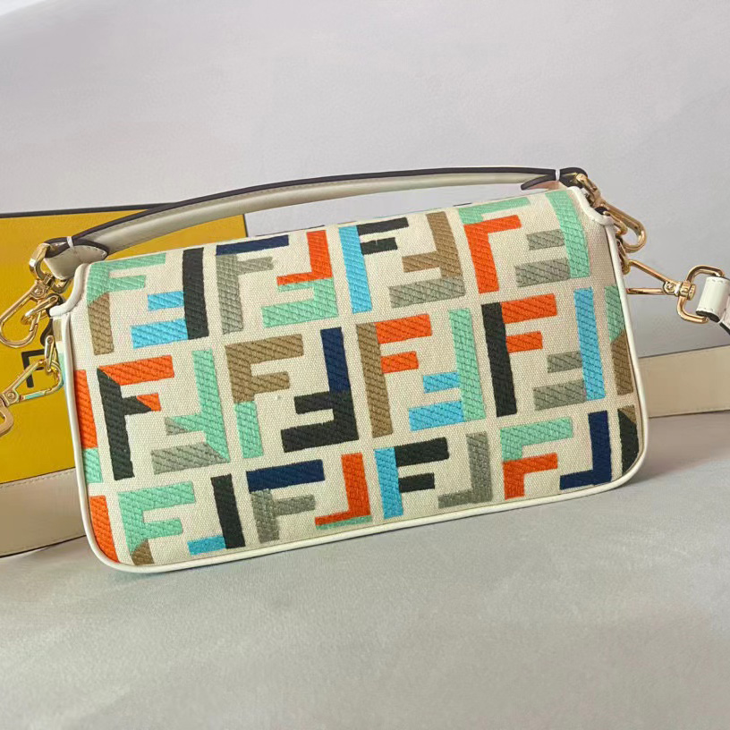 Fendi Baguette Multicolor Canvas Bag With FF Embroidery - 