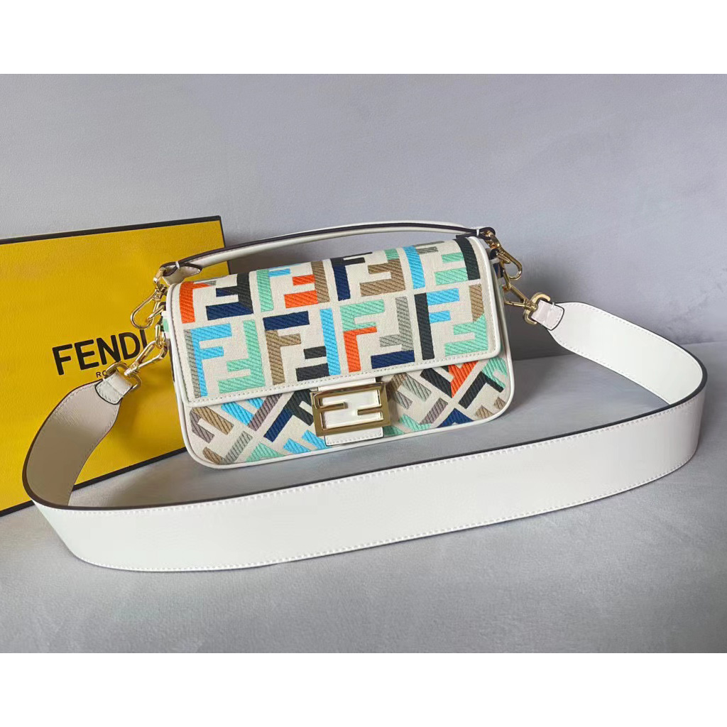 Fendi Baguette Multicolor Canvas Bag With FF Embroidery