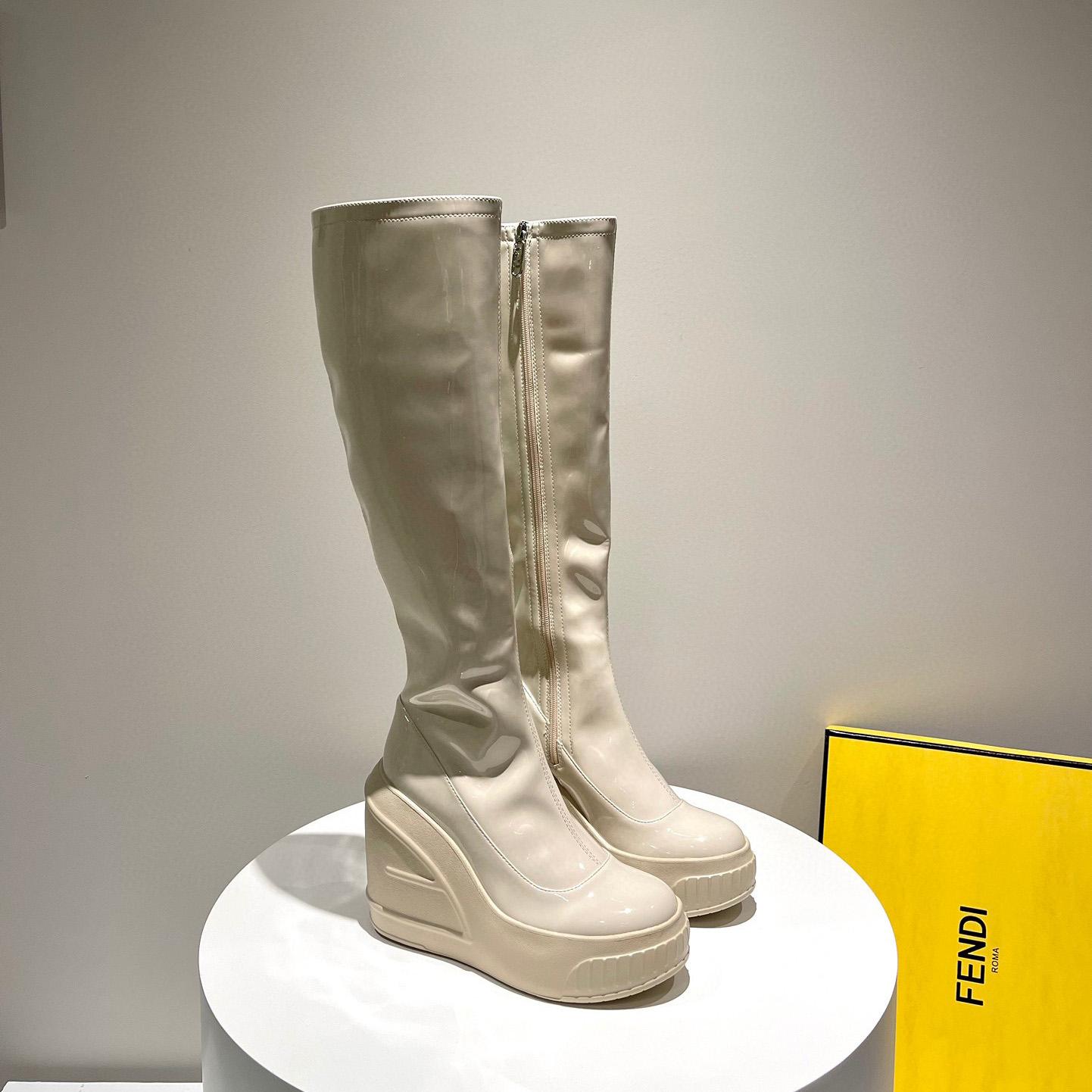 Fendi Fashion Show White Patent Leather Boots - PerfectKickZ