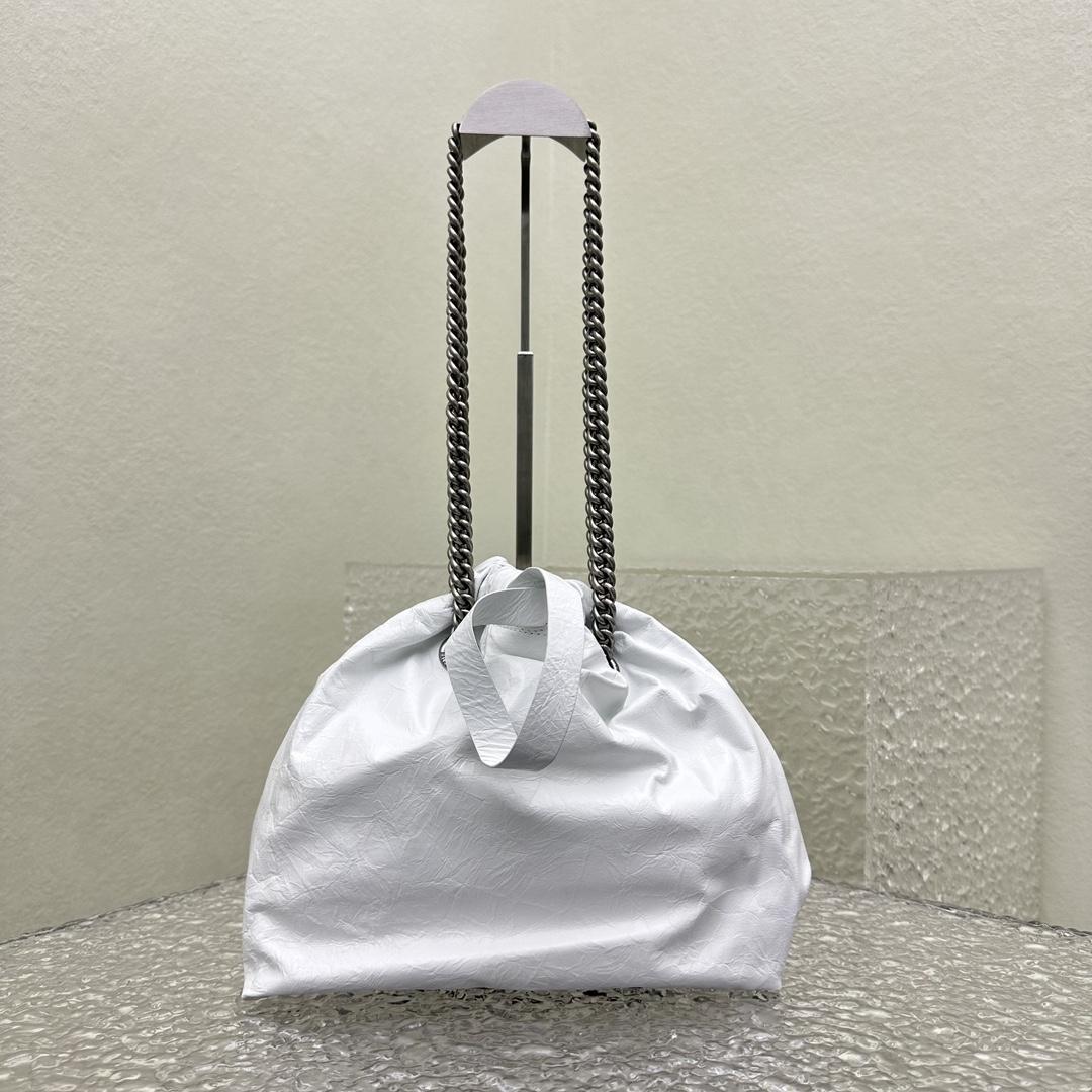 Balenciaga Women's Crush Small Tote Bag In Optic White - PerfectKickZ