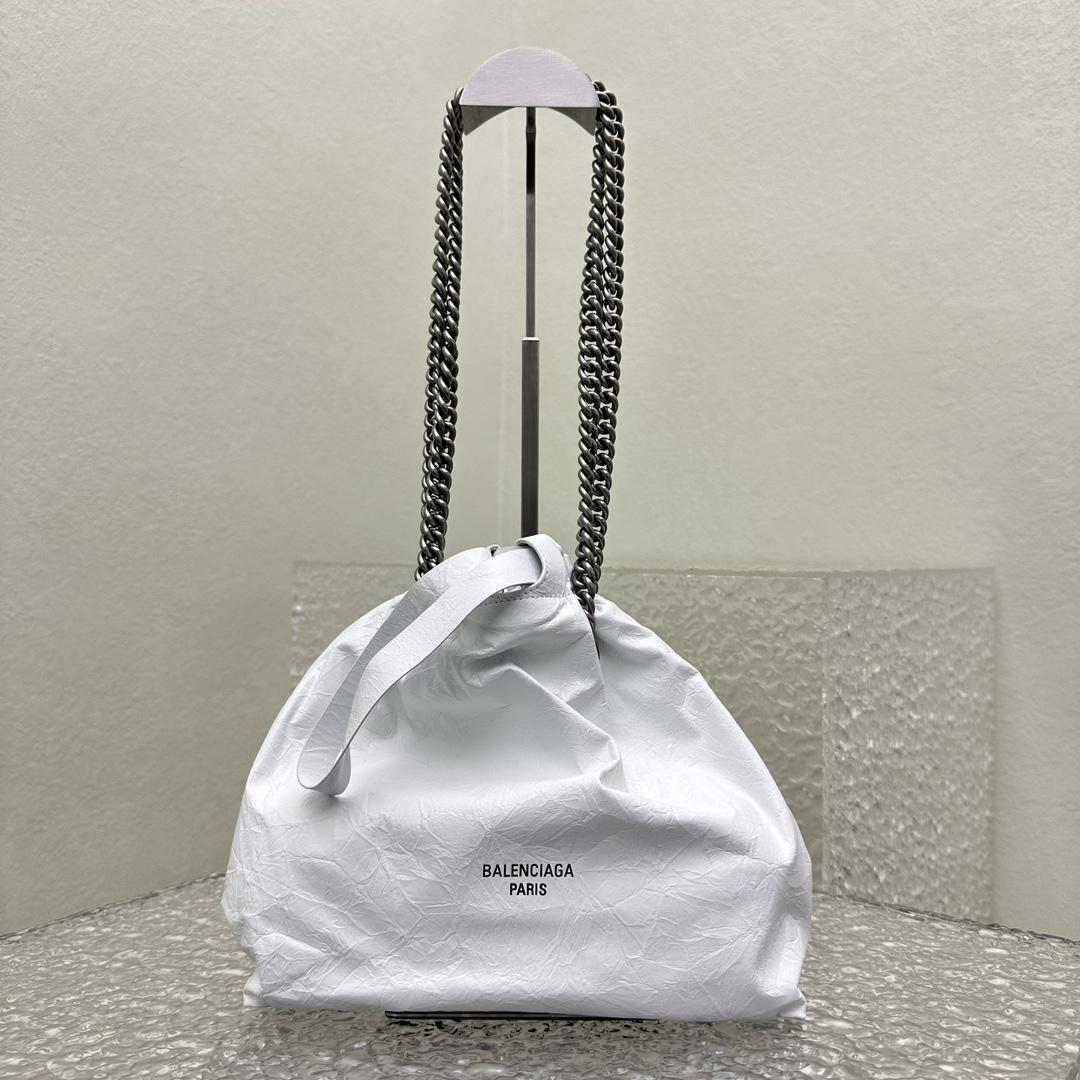 Balenciaga Women's Crush Small Tote Bag In Optic White - PerfectKickZ