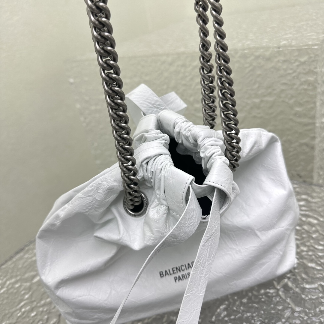 Balenciaga Women's Crush Small Tote Bag In Optic White - PerfectKickZ