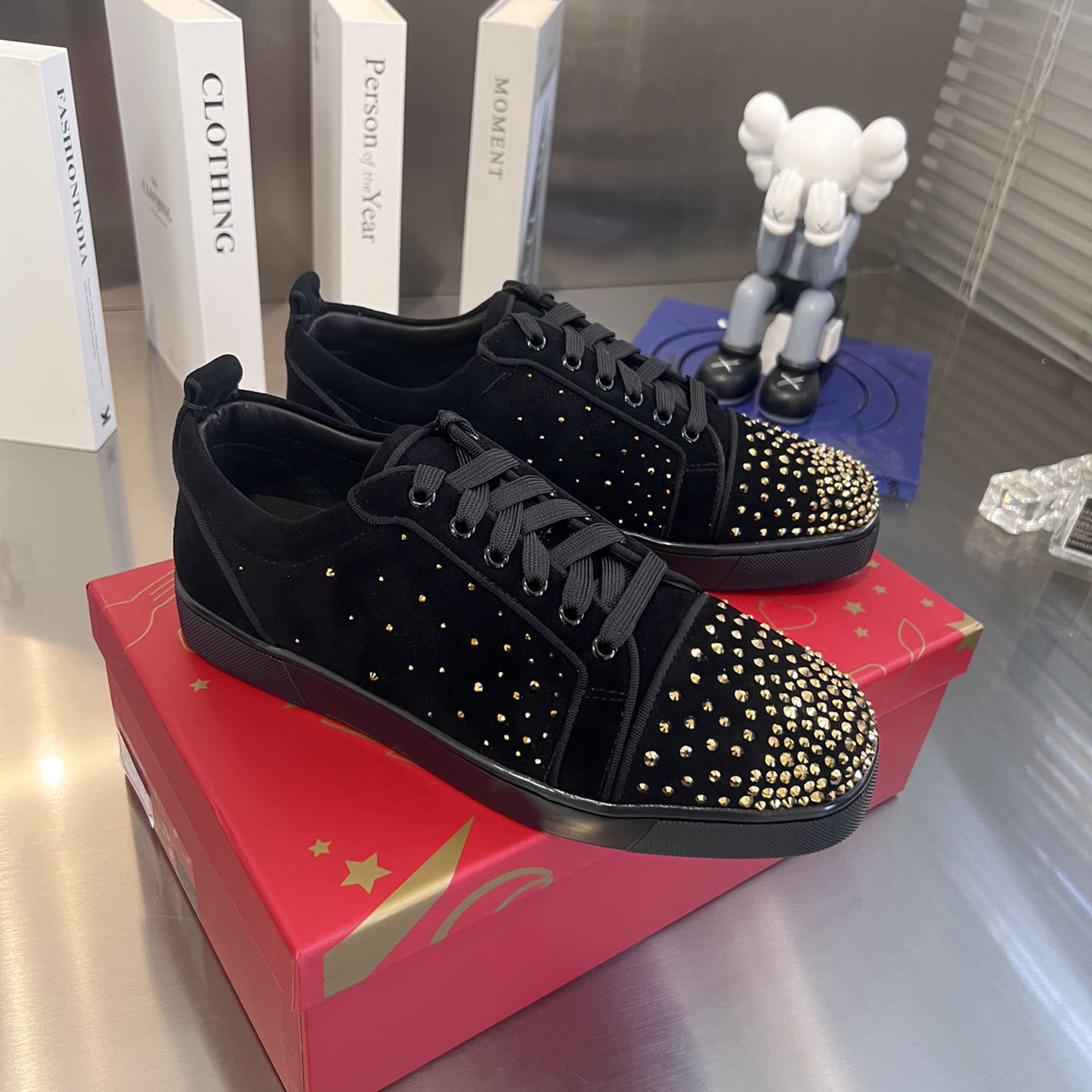Christian Louboutin Men's Degralouis Junior Strass Flat Low-Top Sneakers - PerfectKickZ