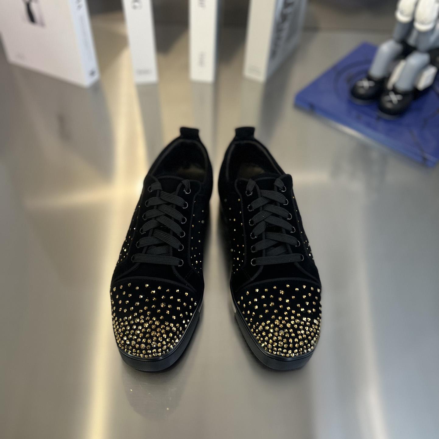 Christian Louboutin Men's Degralouis Junior Strass Flat Low-Top Sneakers - PerfectKickZ