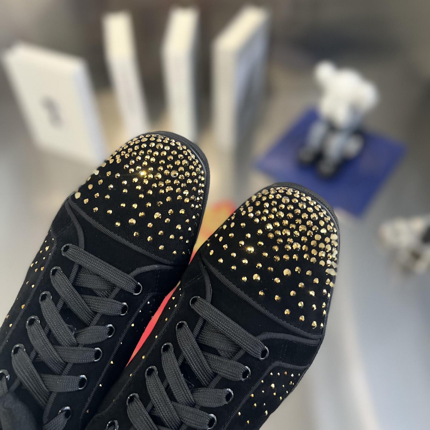 Christian Louboutin Men's Degralouis Junior Strass Flat Low-Top Sneakers - PerfectKickZ