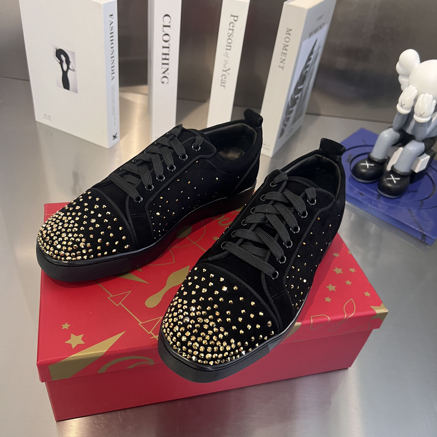 Christian Louboutin Men's Degralouis Junior Strass Flat Low-Top Sneakers - PerfectKickZ