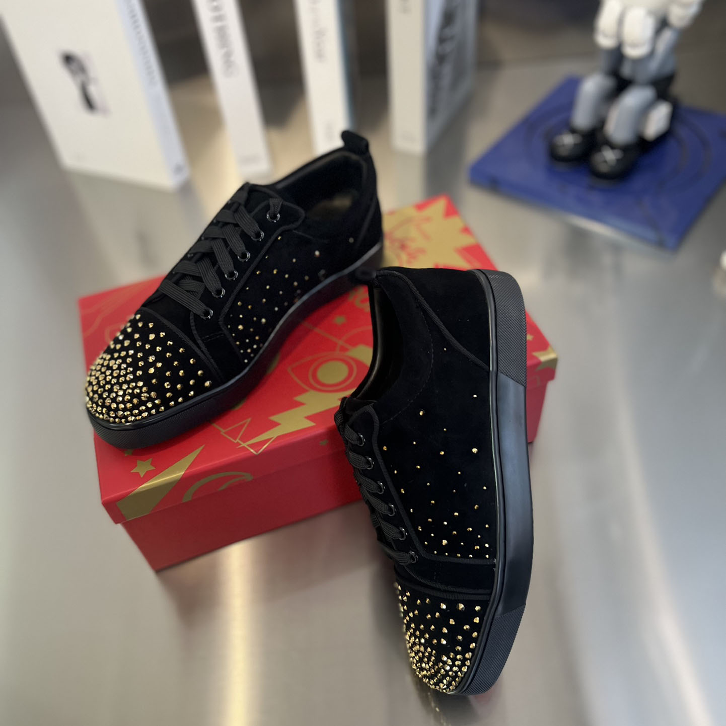 Christian Louboutin Men's Degralouis Junior Strass Flat Low-Top Sneakers - PerfectKickZ