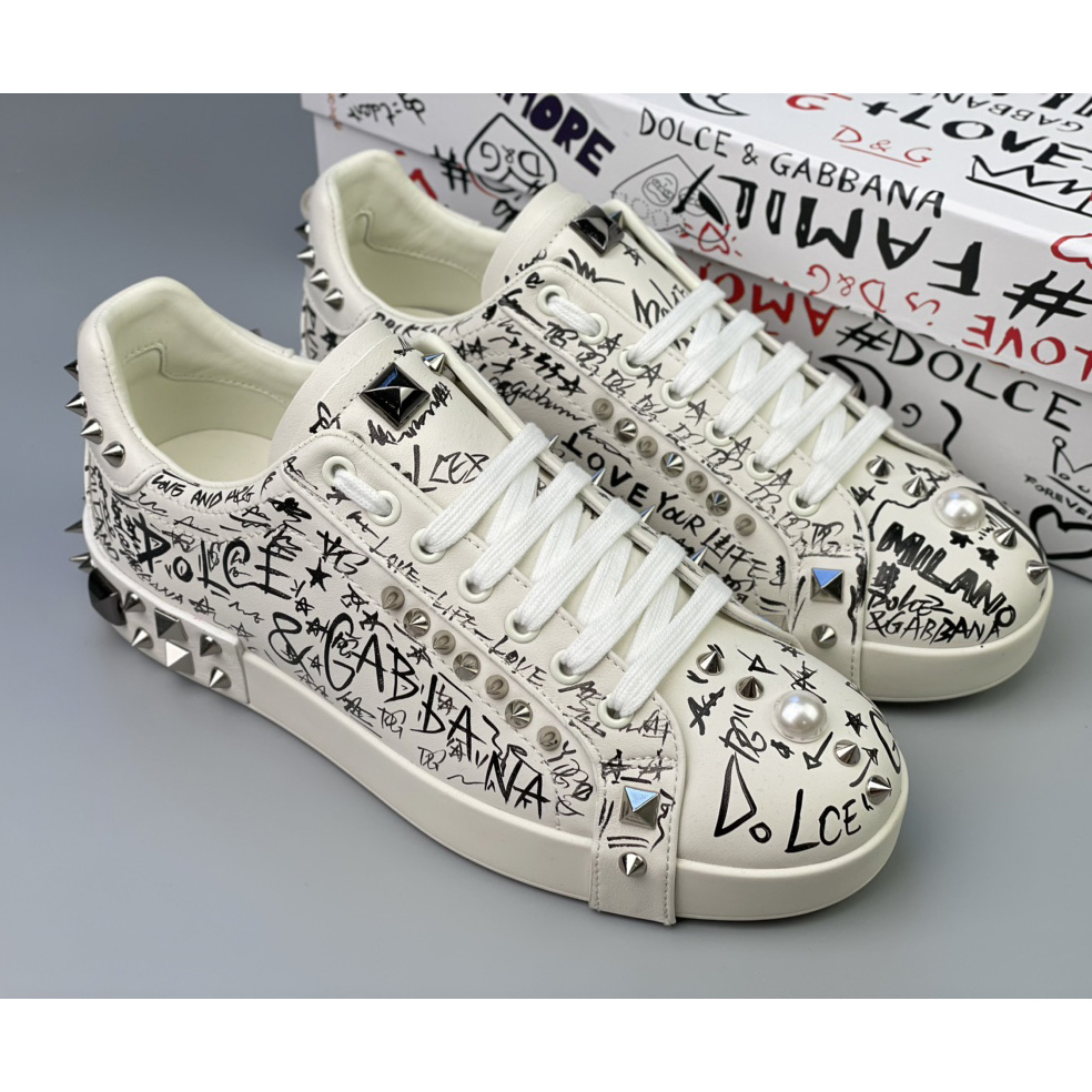 Dolce & Gabbana Calfskin Nappa Portofino Sneakers With Studs - PerfectKickZ