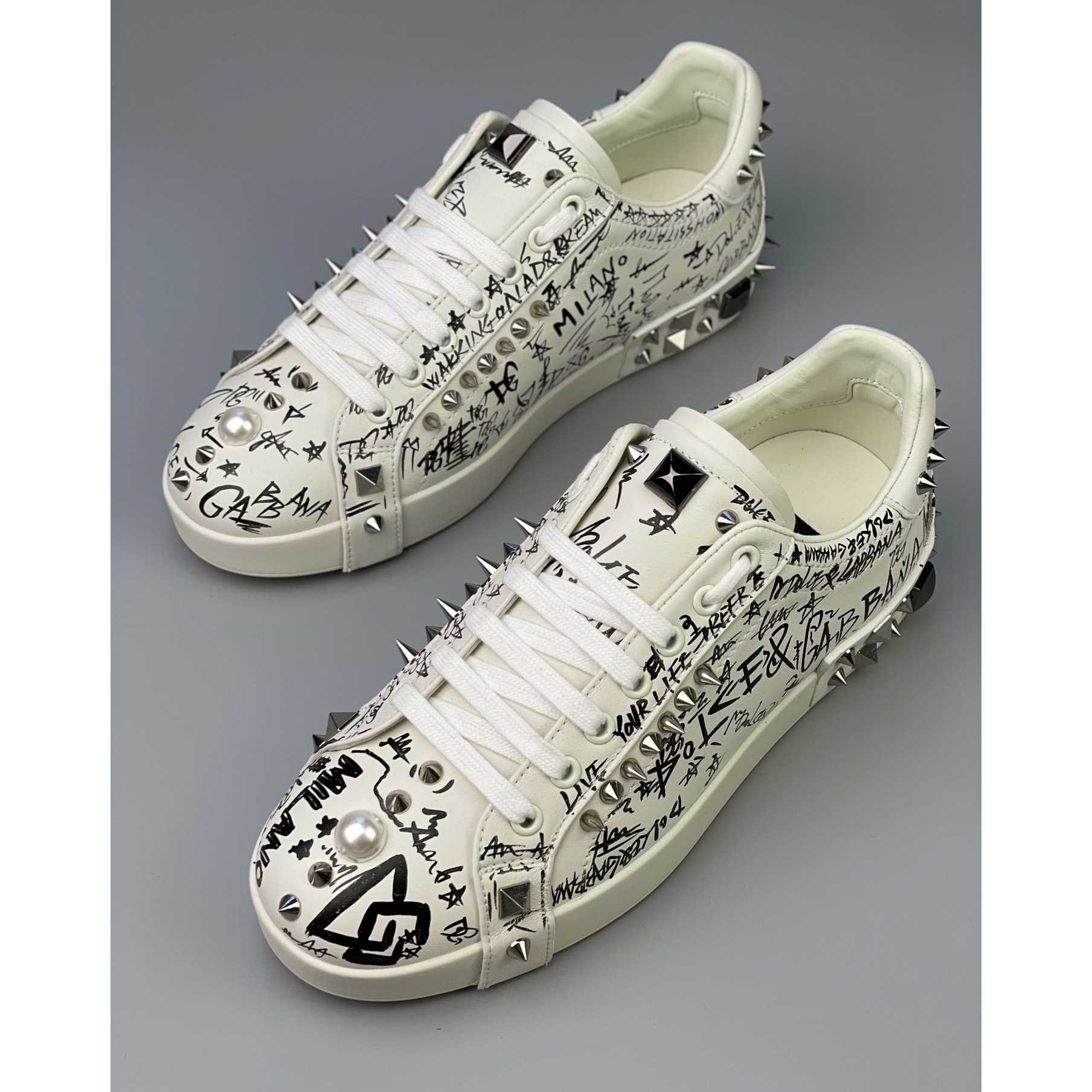 Dolce & Gabbana Calfskin Nappa Portofino Sneakers With Studs - 