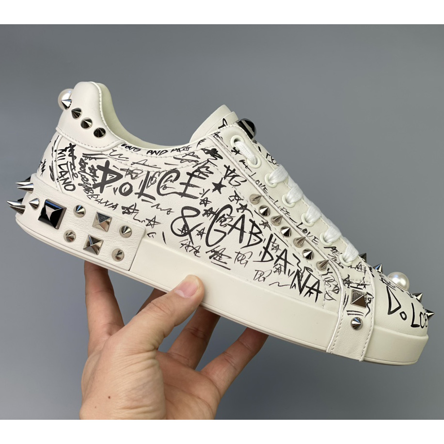 Dolce & Gabbana Calfskin Nappa Portofino Sneakers With Studs - 