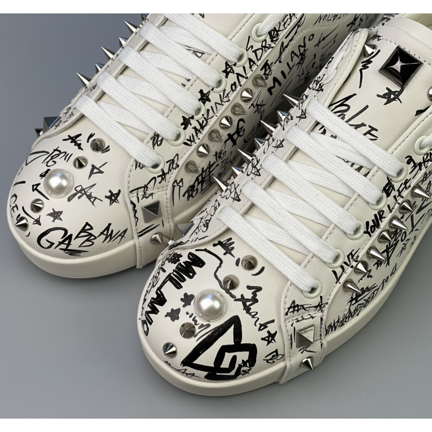 Dolce & Gabbana Calfskin Nappa Portofino Sneakers With Studs - 