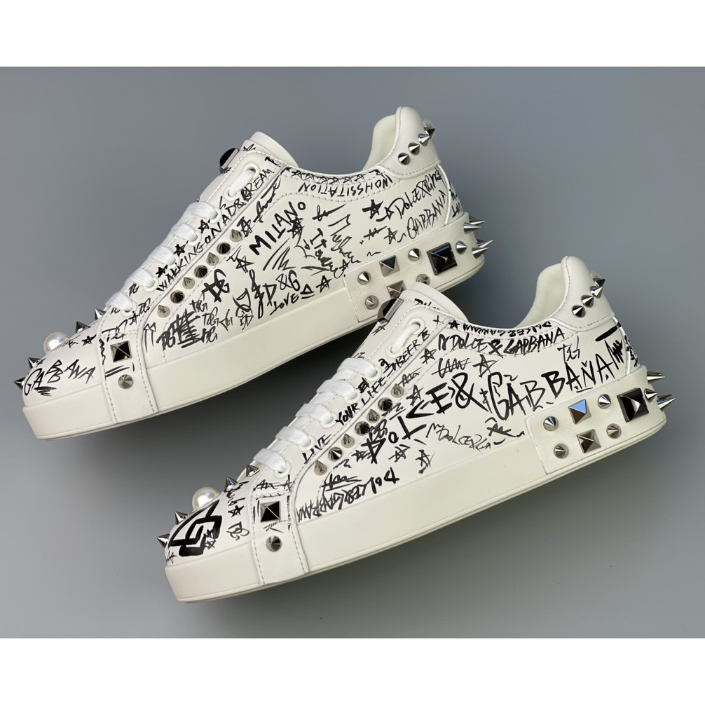 Dolce & Gabbana Calfskin Nappa Portofino Sneakers With Studs - 