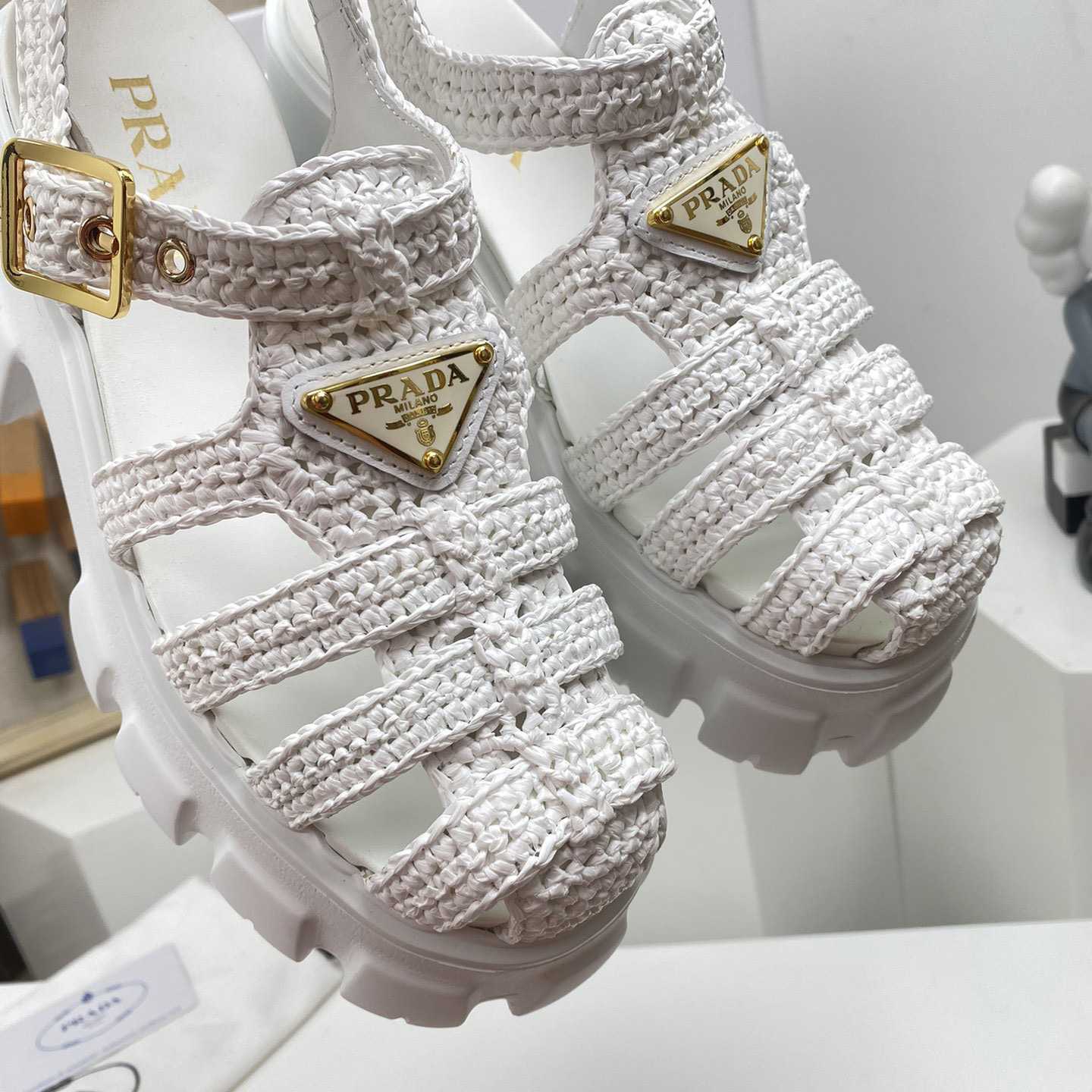 Prada Monolith Crochet Cage Sandals - PerfectKickZ