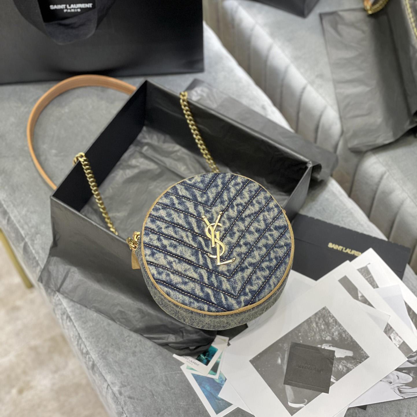 Saint Laurent Nile Round Matelassé Denim Bag (17-17-5.5cm) - PerfectKickZ