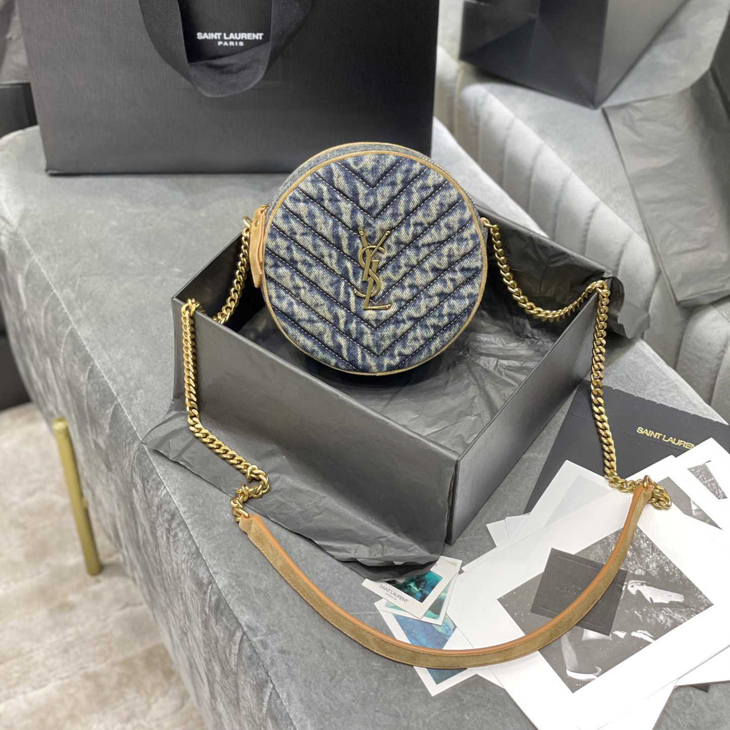 Saint Laurent Nile Round Matelassé Denim Bag (17-17-5.5cm) - PerfectKickZ