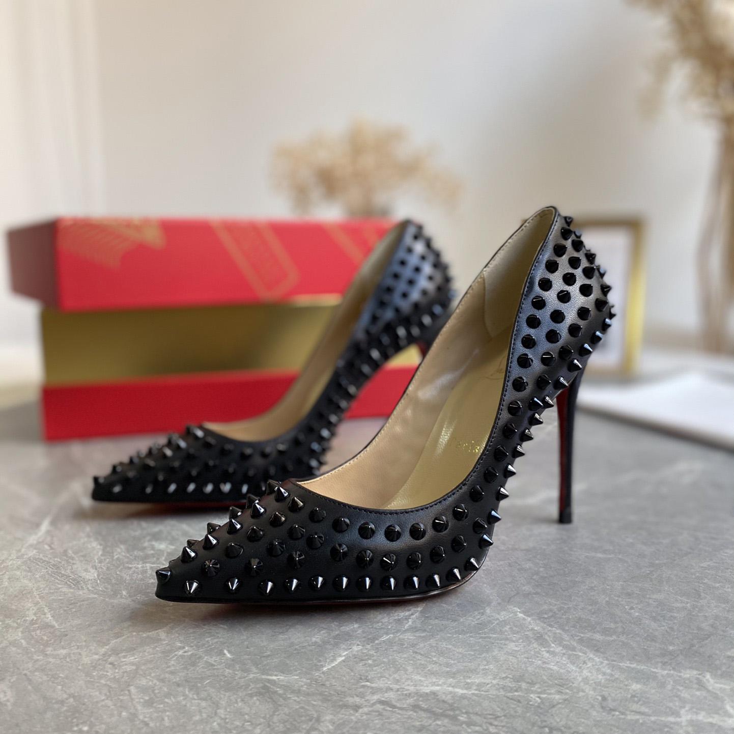 Christian Louboutin Black Patent Leather Pigalle Spikes Pumps   85mm - PerfectKickZ