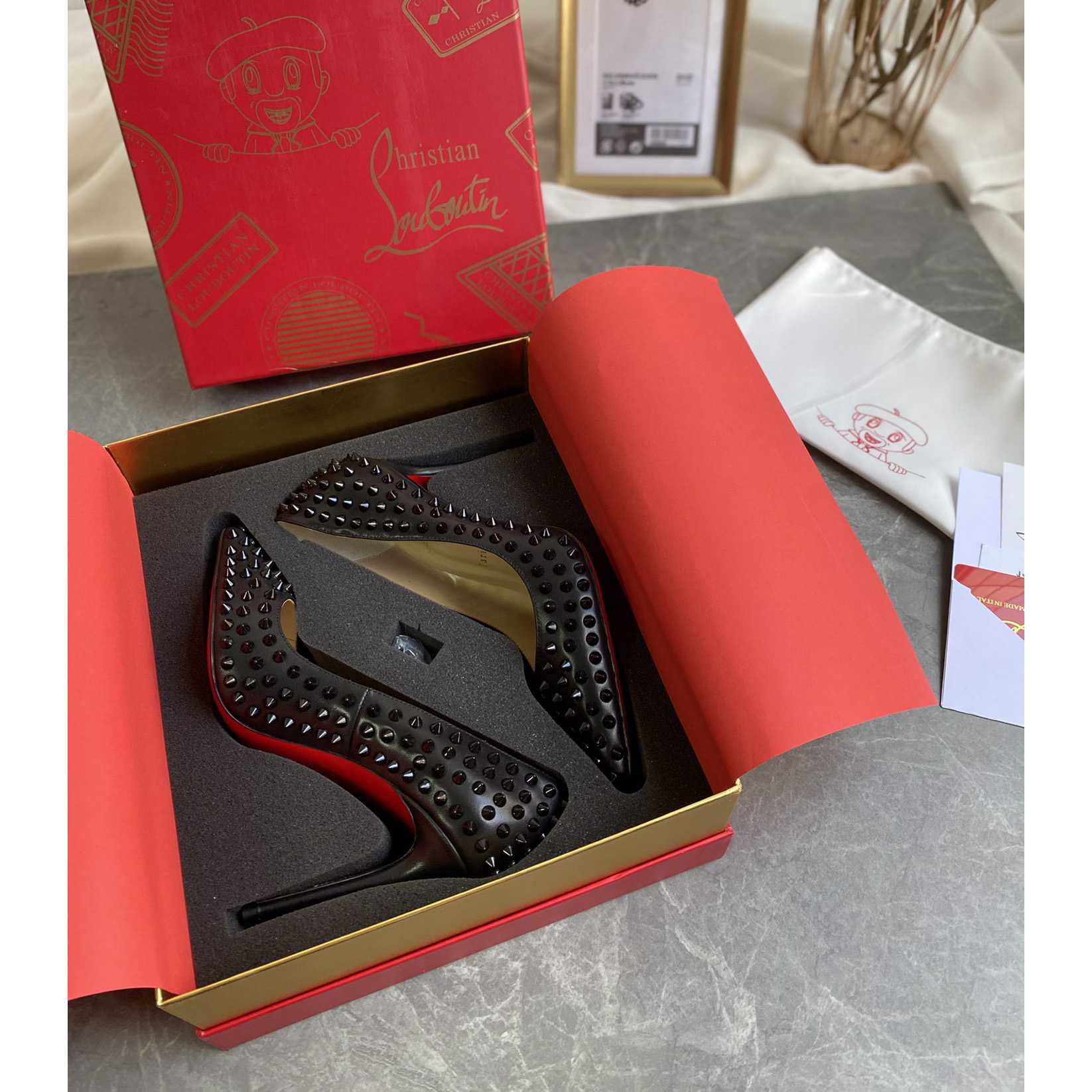 Christian Louboutin Black Patent Leather Pigalle Spikes Pumps   85mm - PerfectKickZ
