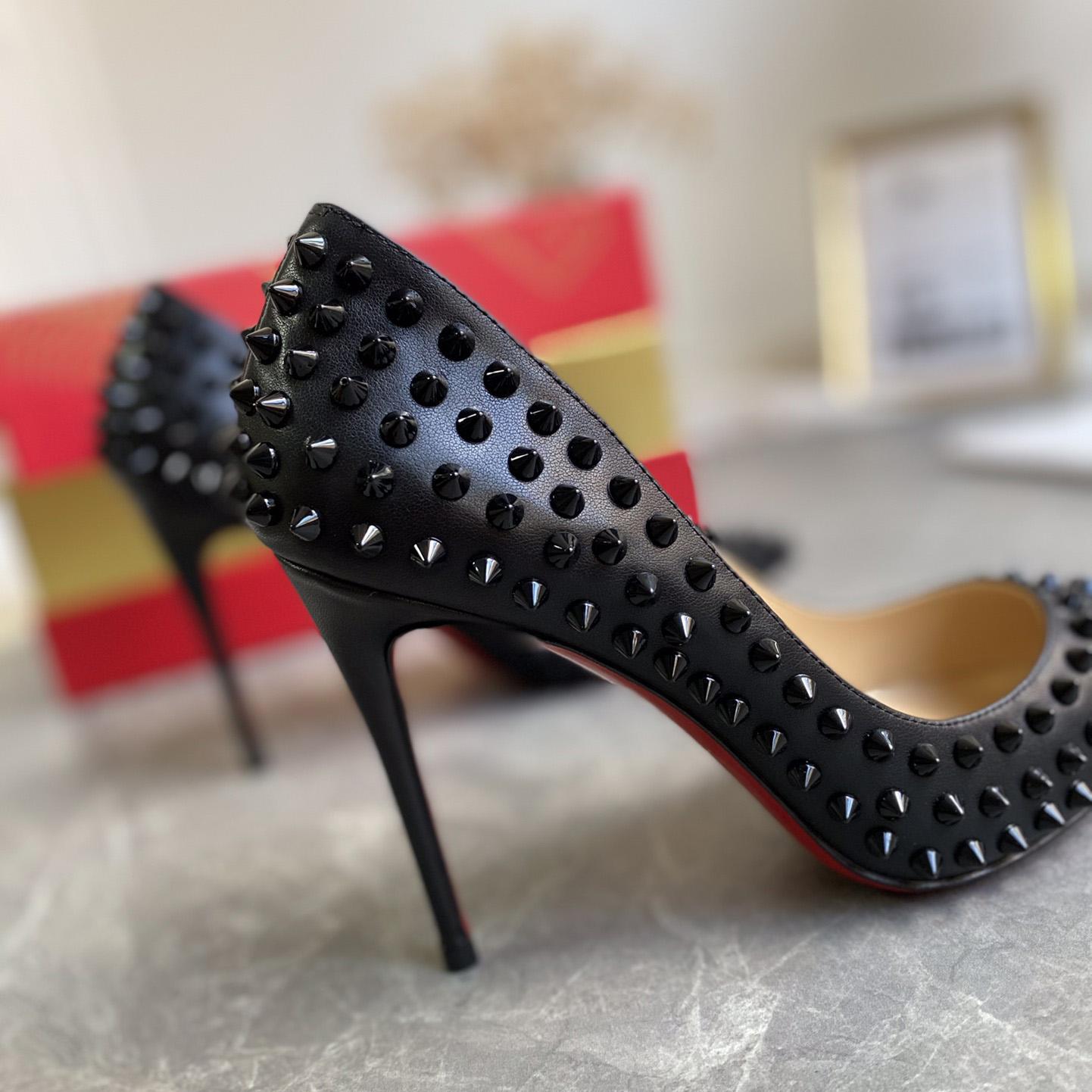 Christian Louboutin Black Patent Leather Pigalle Spikes Pumps   85mm - PerfectKickZ