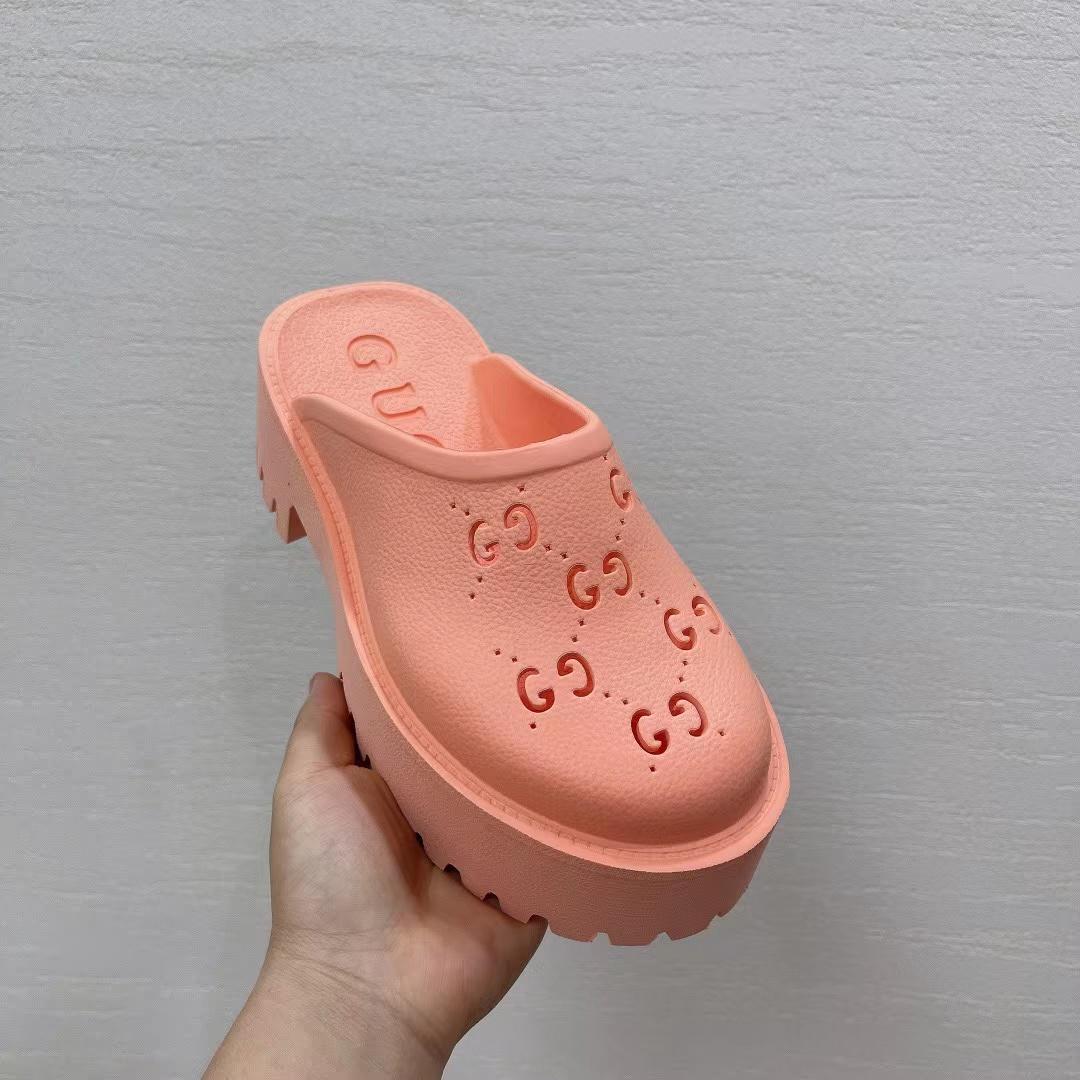 Gucci Pink Rubber Mules - PerfectKickZ