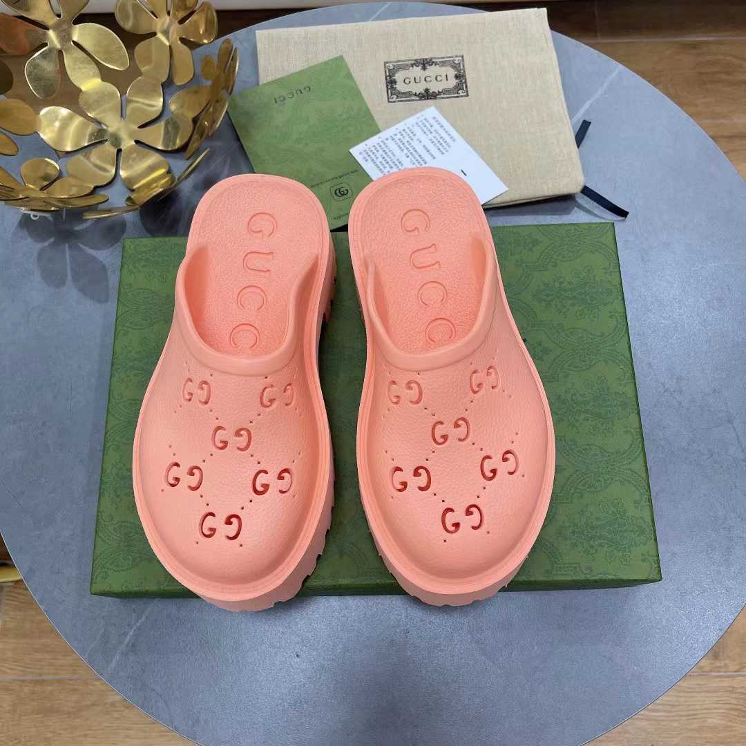 Gucci Pink Rubber Mules - PerfectKickZ