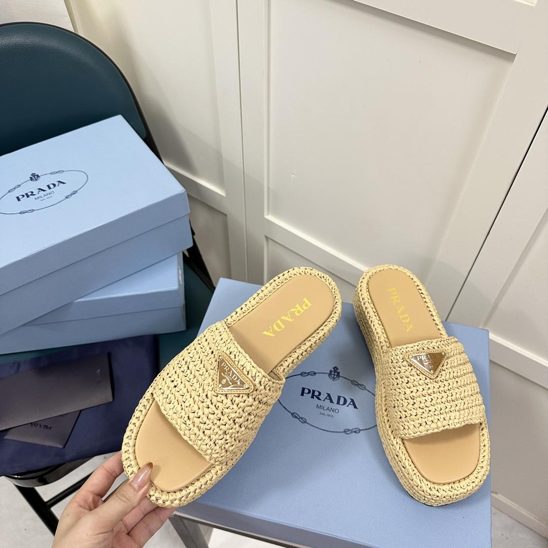 Prada Crochet Flatform Slides - PerfectKickZ