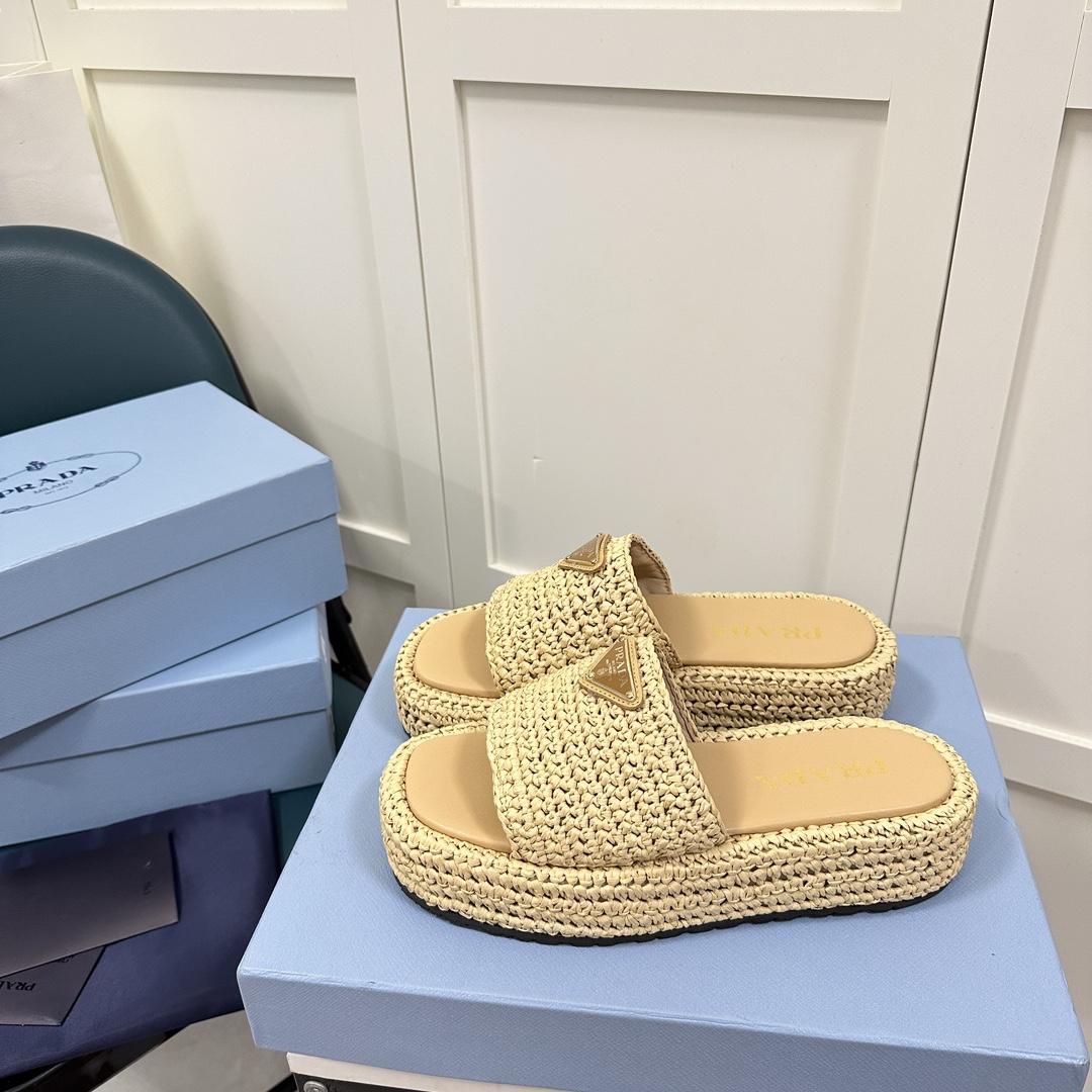 Prada Crochet Flatform Slides - PerfectKickZ