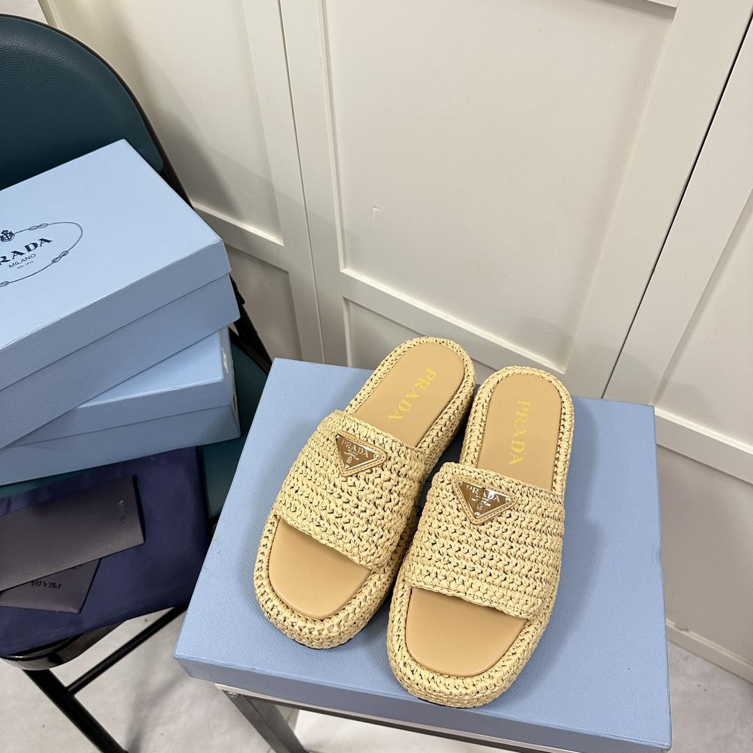 Prada Crochet Flatform Slides - PerfectKickZ