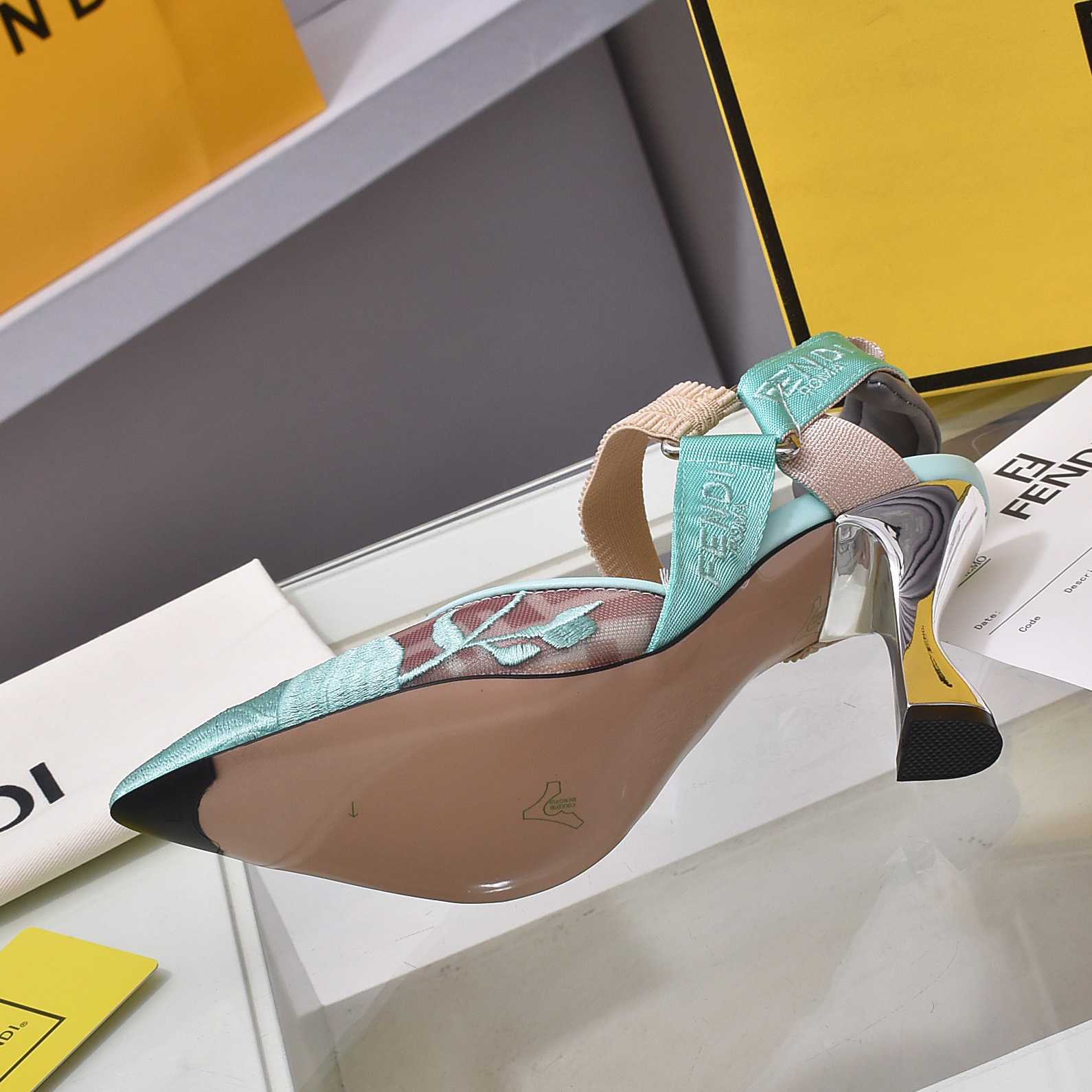 Fendi Colibrì Beige Mesh High-heeled Slingbacks - PerfectKickZ