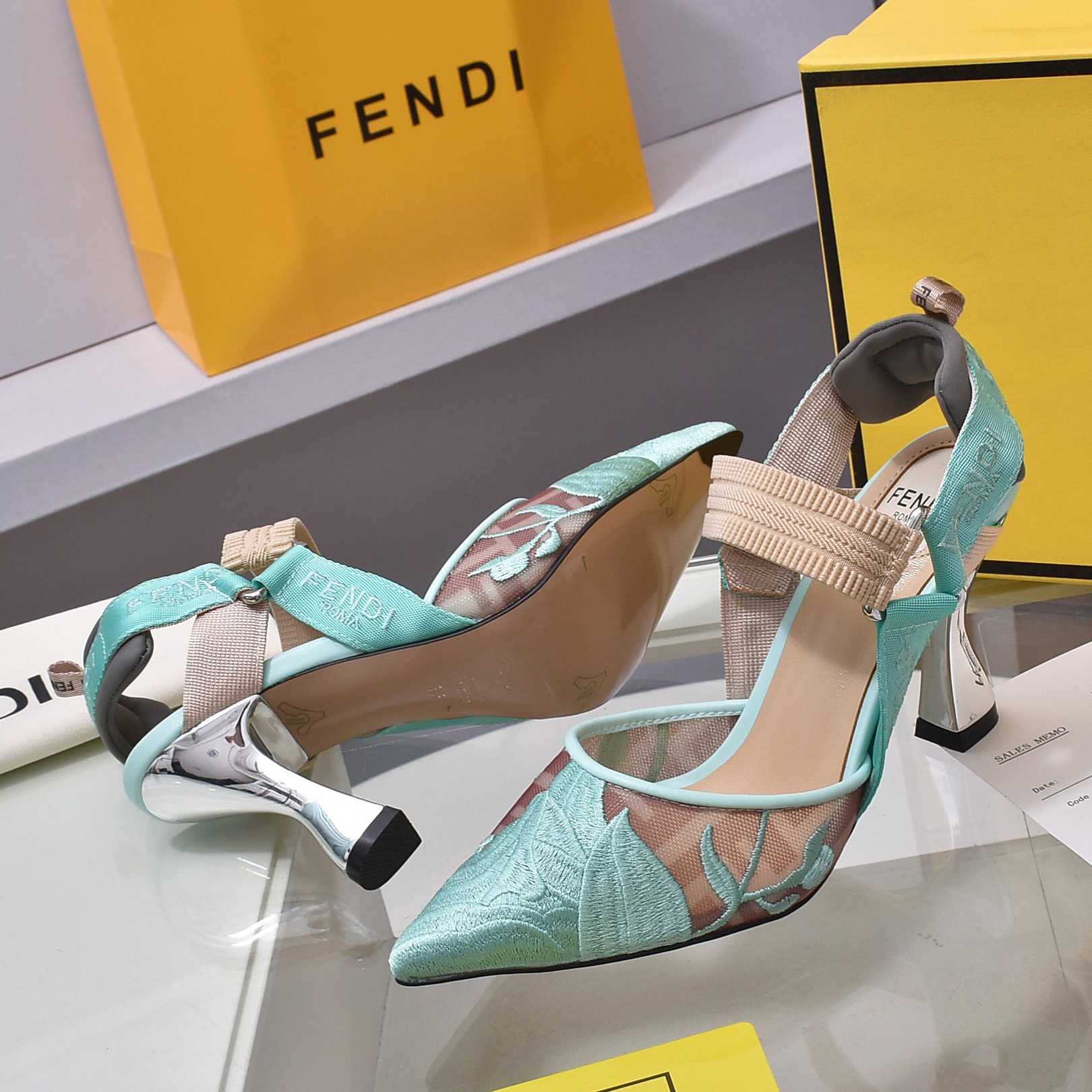 Fendi Colibrì Beige Mesh High-heeled Slingbacks - PerfectKickZ