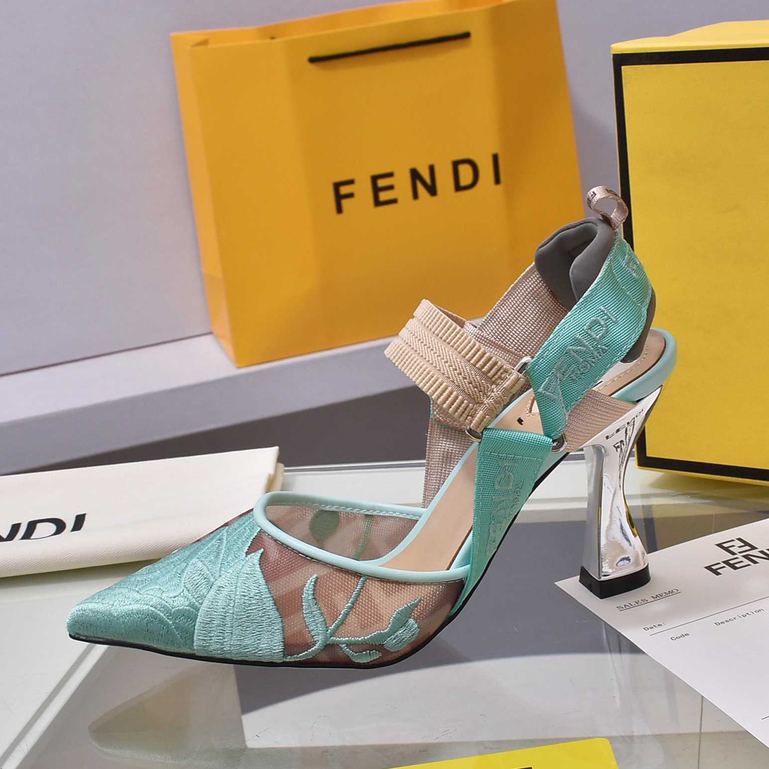 Fendi Colibrì Beige Mesh High-heeled Slingbacks - PerfectKickZ