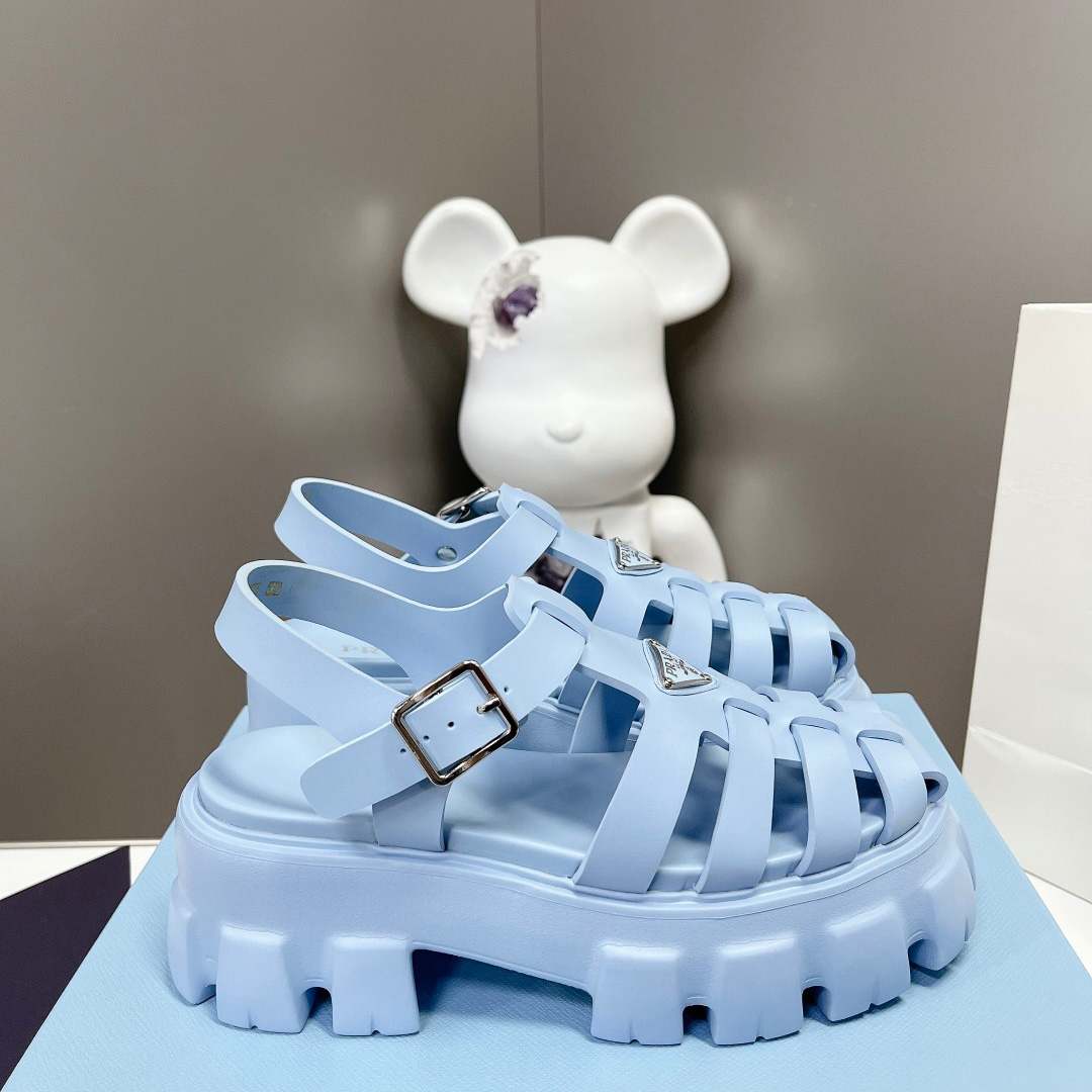 Prada Women's Light-blue Rubber Sandals - PerfectKickZ