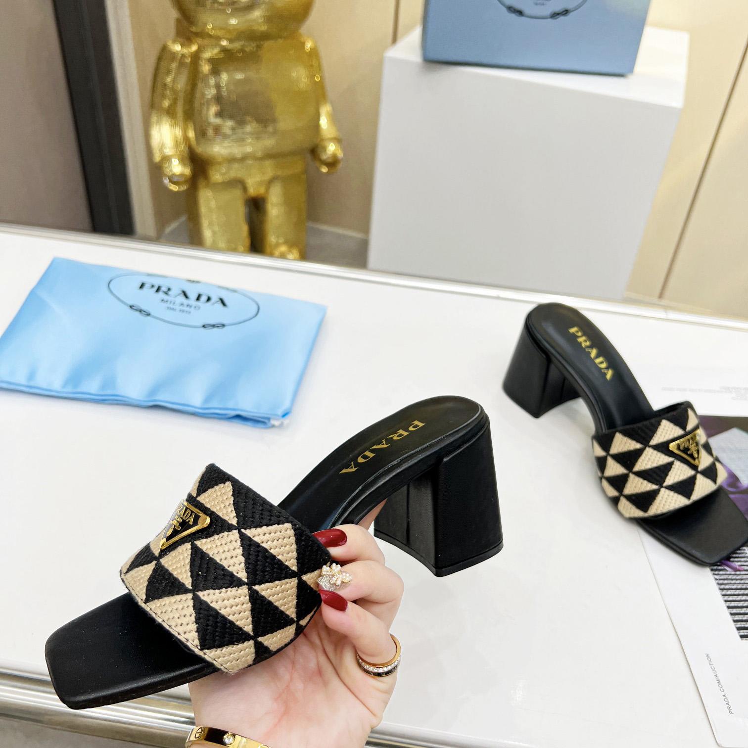 Prada Embroidered Fabric Sandals - PerfectKickZ
