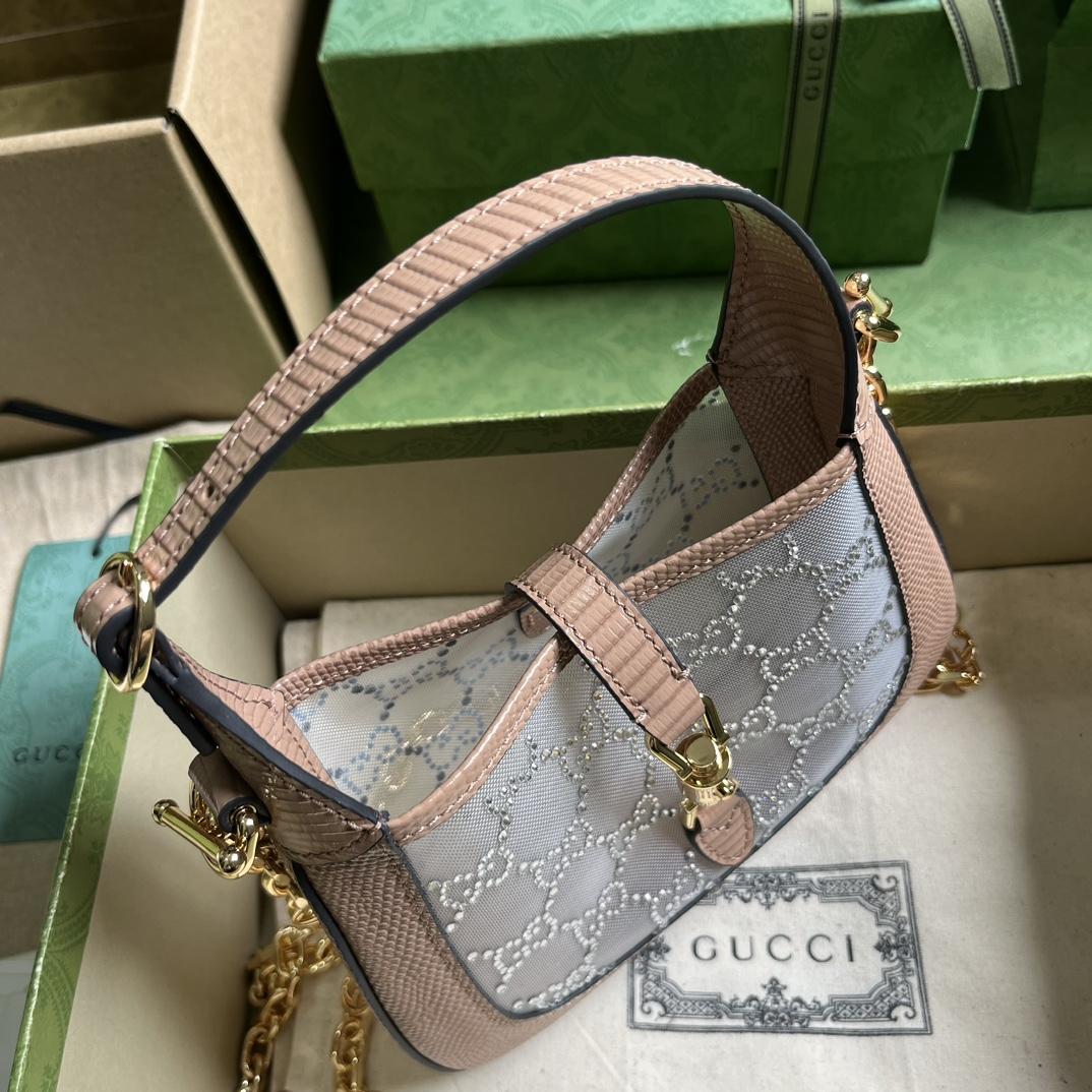 Gucci Jackie 1961 Mini Crystal GG Lizard Bag  (19x13x3cm) - PerfectKickZ