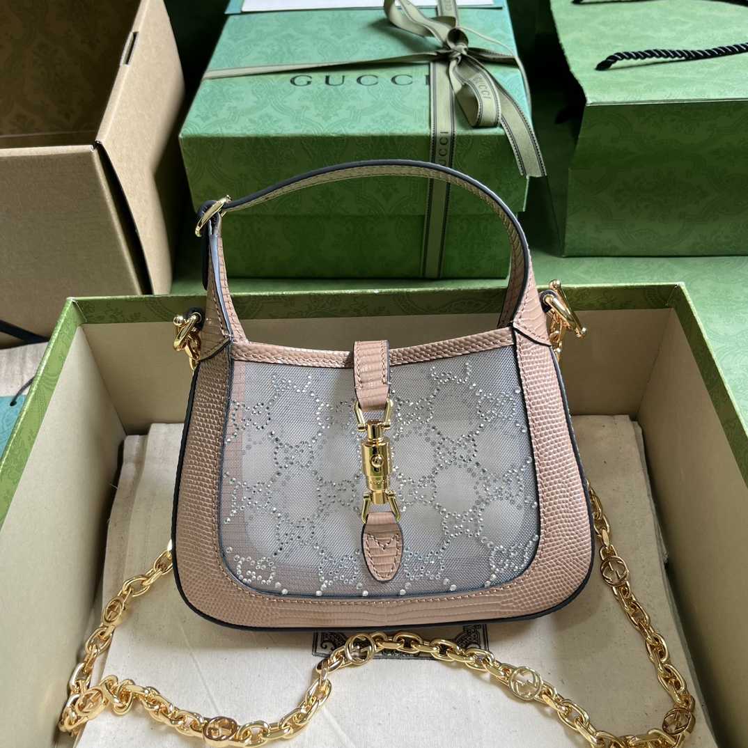 Gucci Jackie 1961 Mini Crystal GG Lizard Bag  (19x13x3cm) - PerfectKickZ