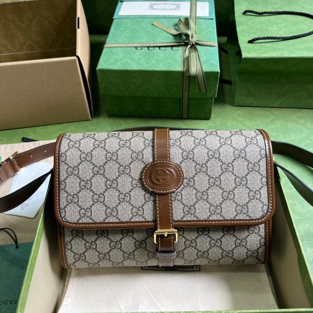 Gucci GG Messenger Bag With Interlocking G(25.4-17-7.8cm)    - PerfectKickZ