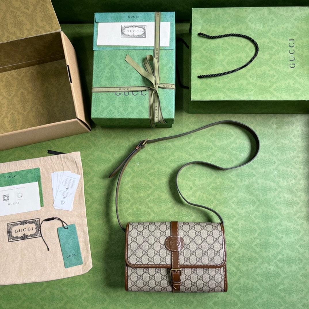 Gucci GG Messenger Bag With Interlocking G(25.4-17-7.8cm)    - PerfectKickZ