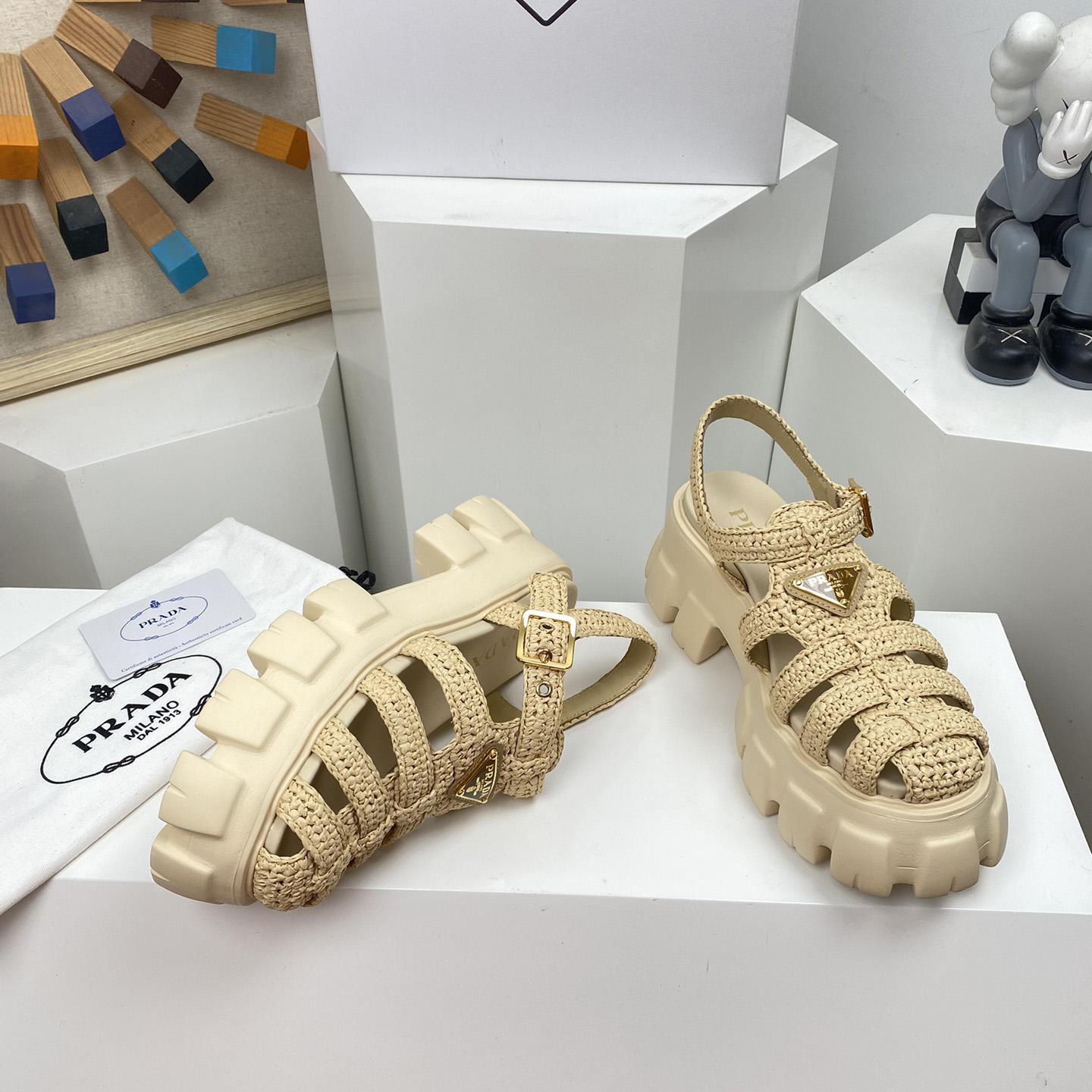 Prada Monolith Crochet Cage Sandals - 