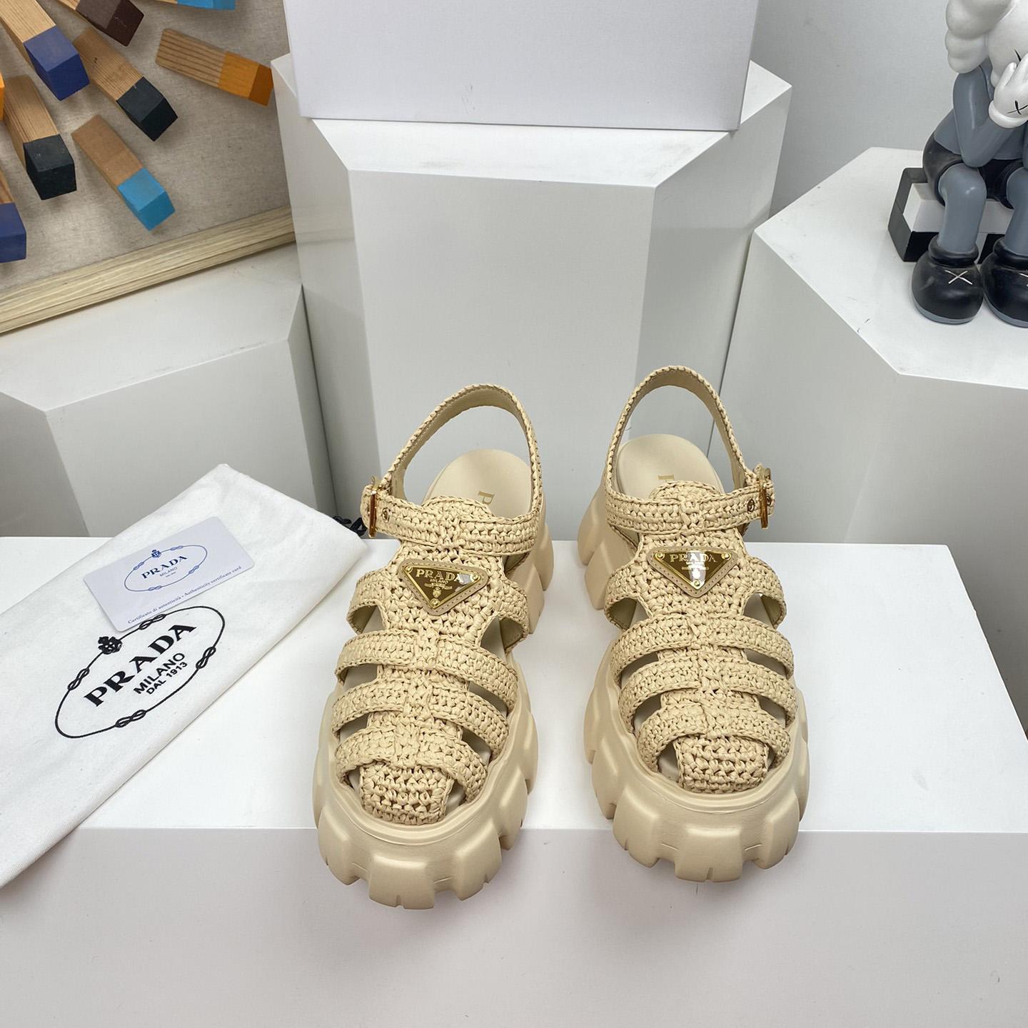 Prada Monolith Crochet Cage Sandals - 