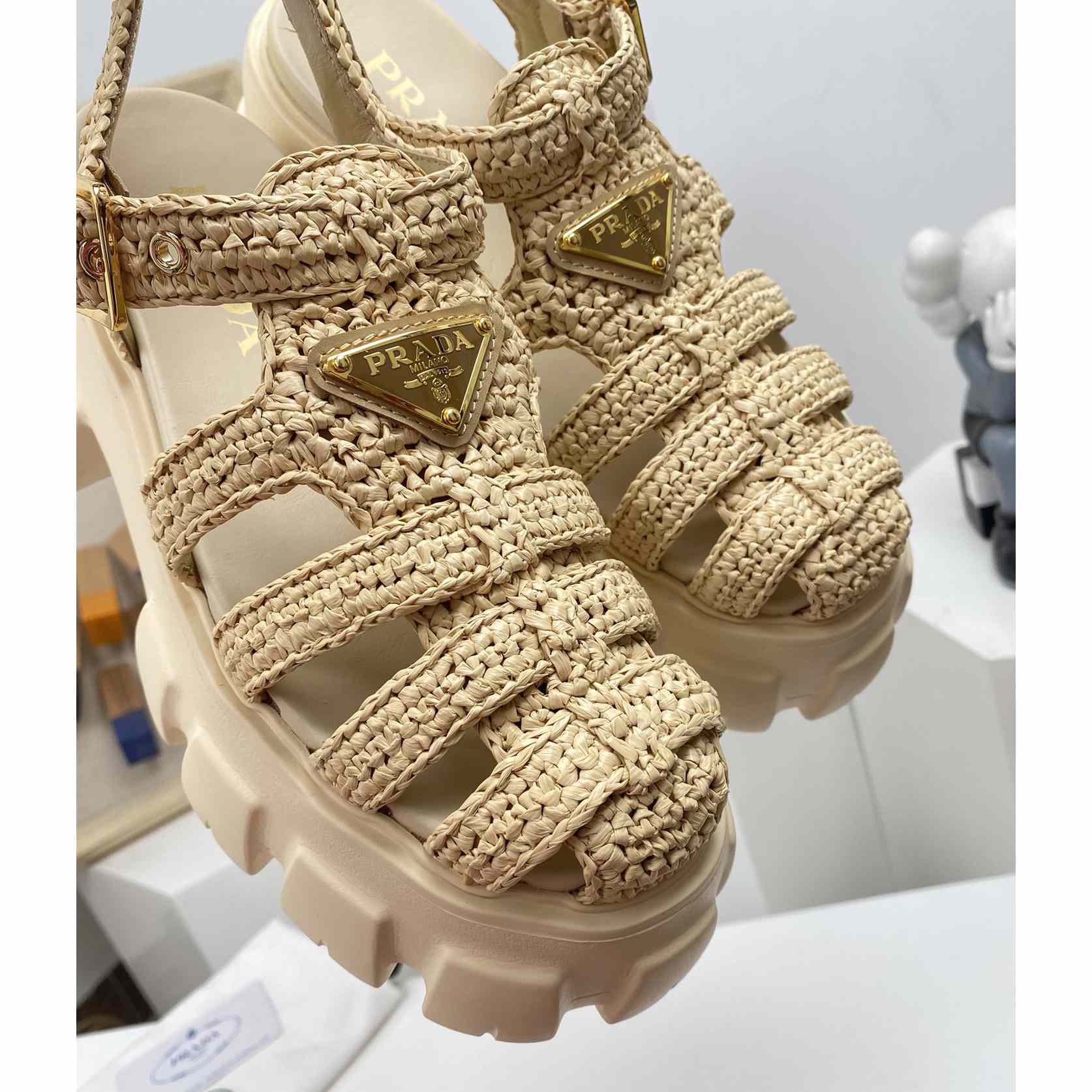 Prada Monolith Crochet Cage Sandals - 