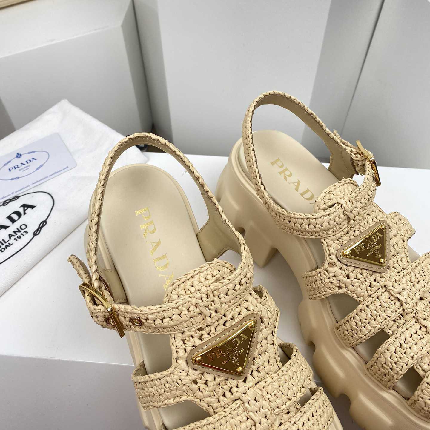 Prada Monolith Crochet Cage Sandals - 