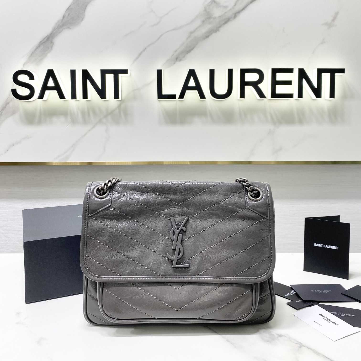 Saint Laurent Niki Medium Chain Bag In Crinkled Vintage Leather 