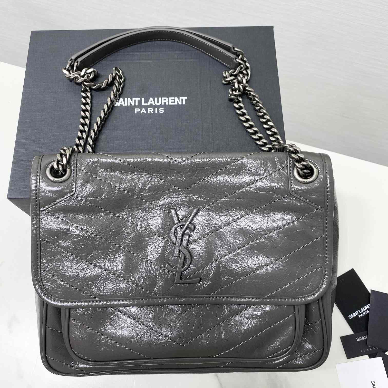 Saint Laurent Niki Medium Chain Bag In Crinkled Vintage Leather  - 