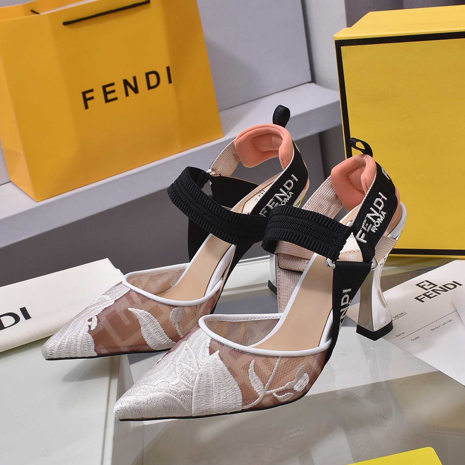 Fendi Colibrì Pink Mesh High-heeled Slingbacks - PerfectKickZ