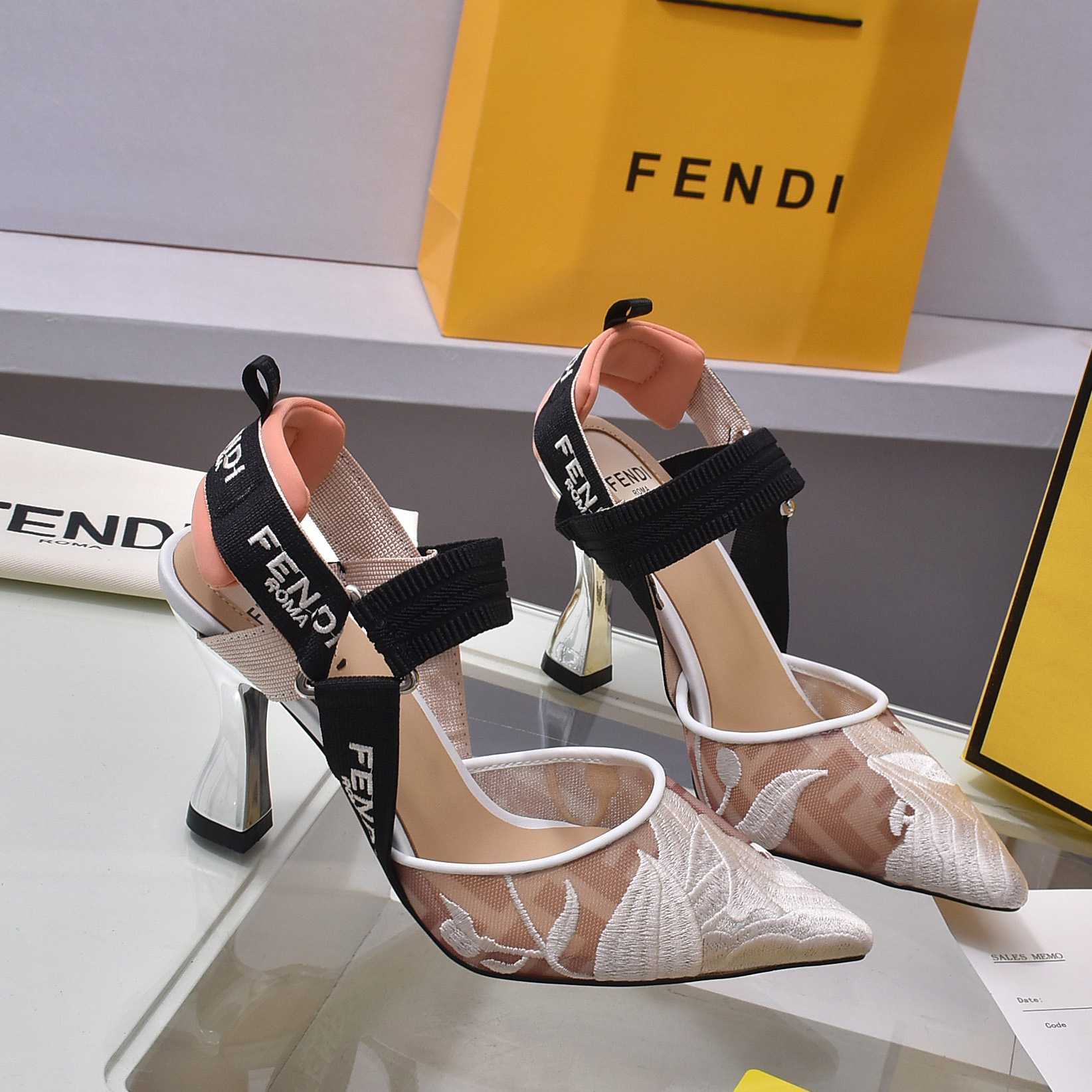 Fendi Colibrì Pink Mesh High-heeled Slingbacks - PerfectKickZ