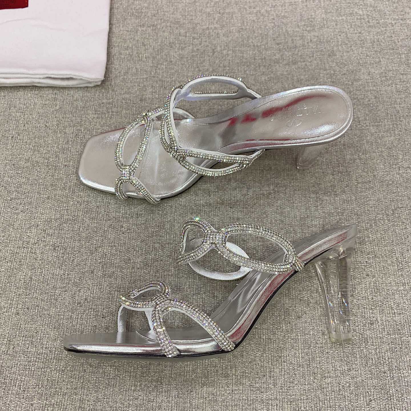Valenti Garavani Chain 1967 Slide Sandal With Crystals  80mm - PerfectKickZ