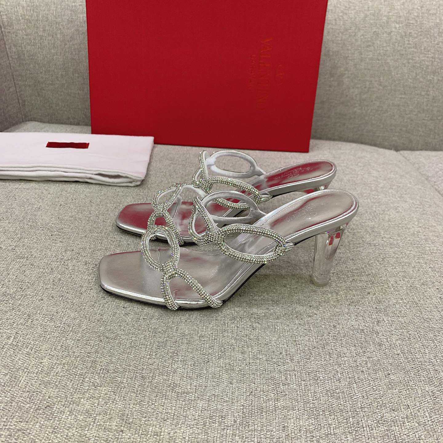 Valenti Garavani Chain 1967 Slide Sandal With Crystals  80mm - PerfectKickZ