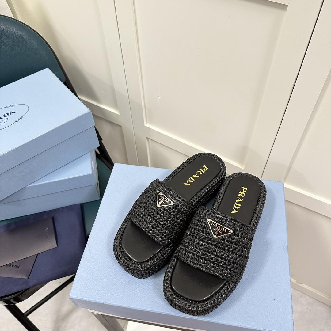 Prada Crochet Flatform Slides - PerfectKickZ