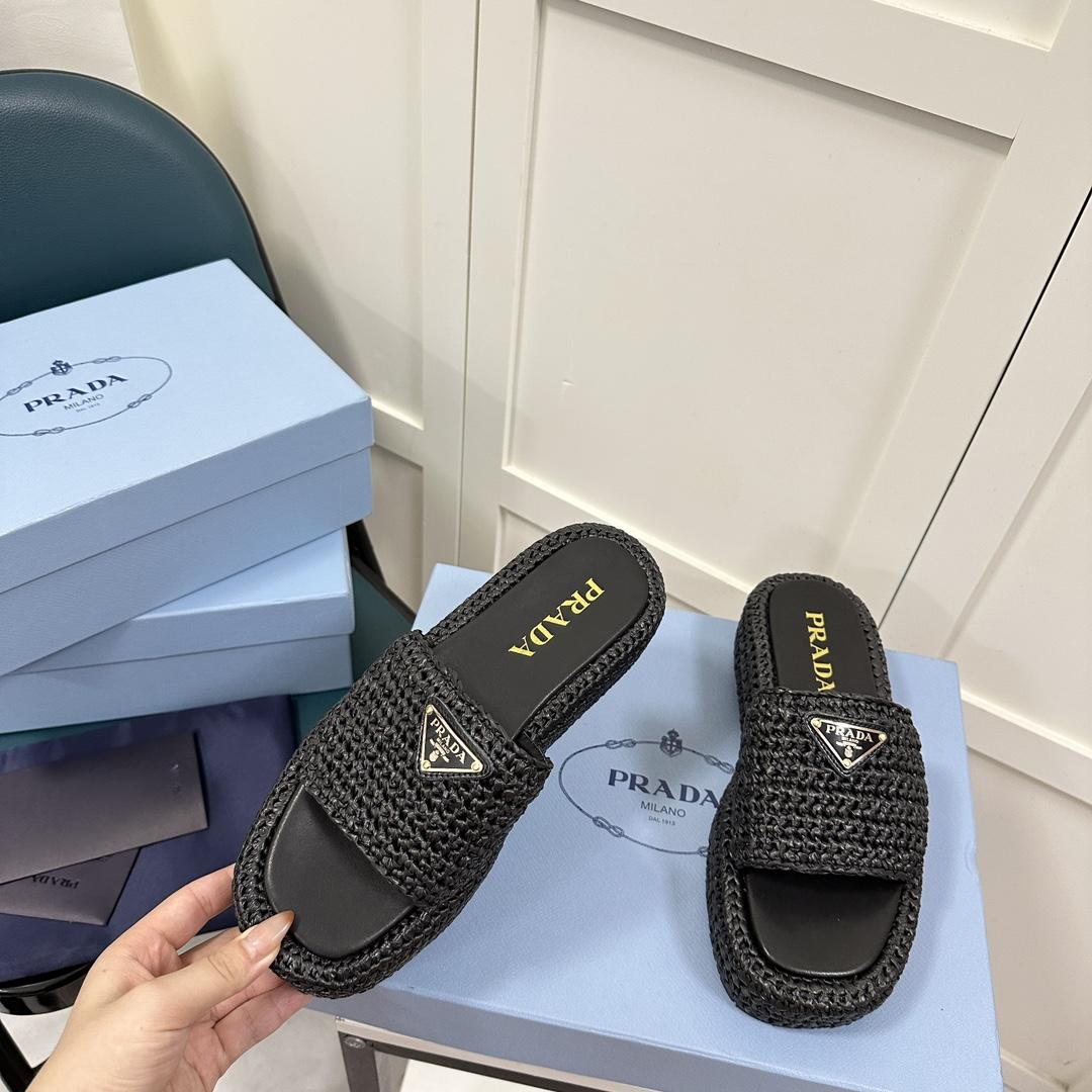 Prada Crochet Flatform Slides - PerfectKickZ