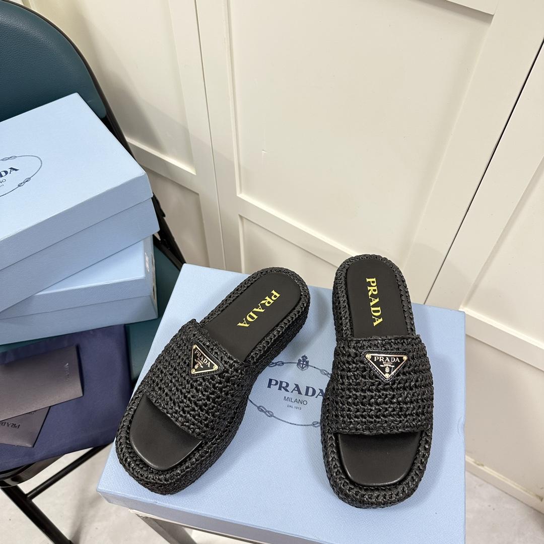 Prada Crochet Flatform Slides - PerfectKickZ